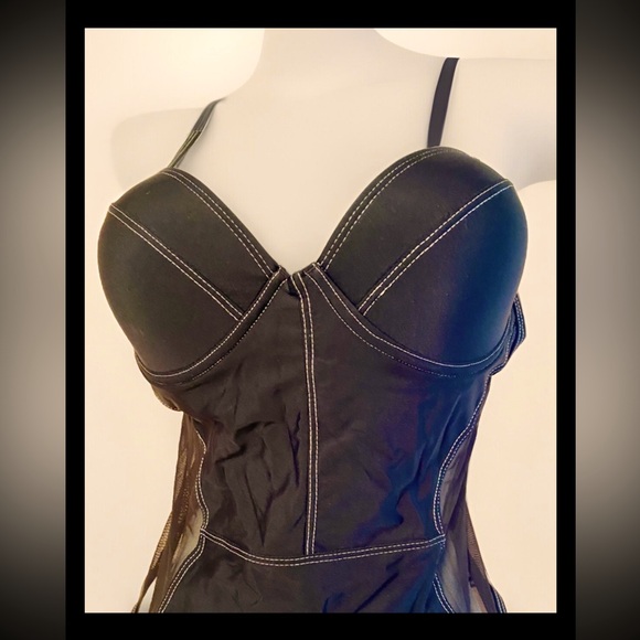 🖤SHEILAY🖤MESH-SIDES HIGH-CUT CHEEKY ADJUSTABLE STRAPS ONE PIECE SWIMSUIT NWT - Picture 7 of 9